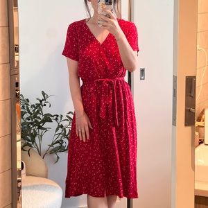 Red and White Wrap MIDI Dress